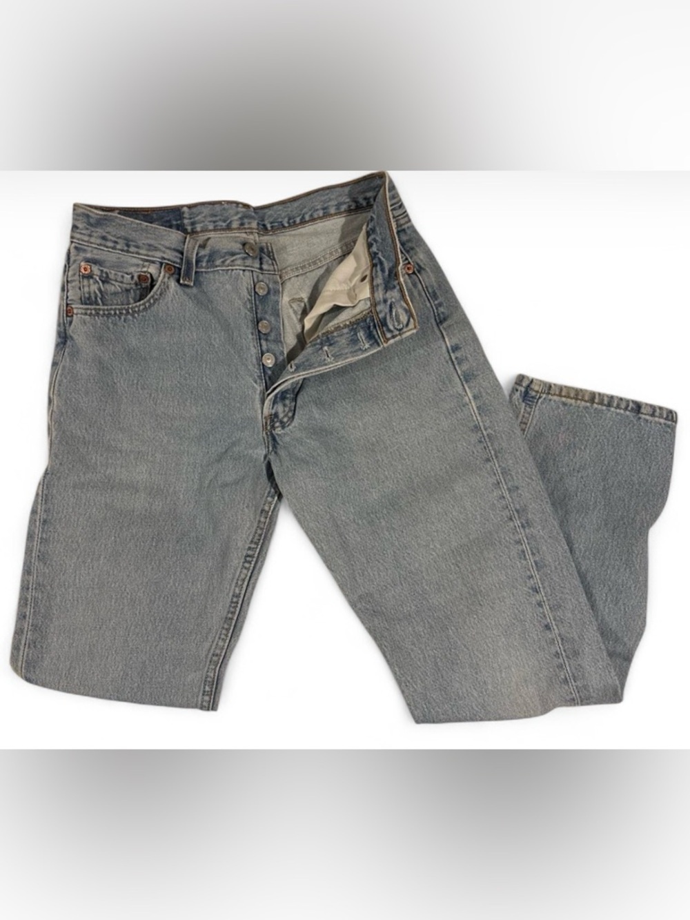 Vintage Levis 501 Jeans Demin Button Fly Light Wash 28x27 Straight Leg Made USA